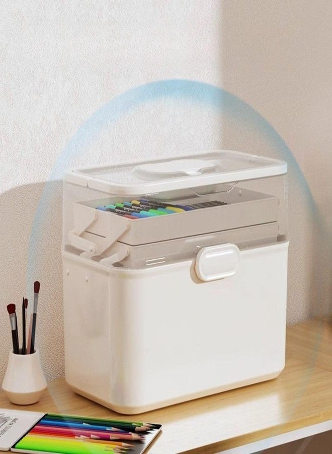 Saim First Aid Organizer Multipurpose Storage Box with Handle, 3-Layer Portable Tackle Box, Art Craft Case for Sewing Supplies Medicine Cosmetic,Cosmetic Household Organizer - White - Image 3